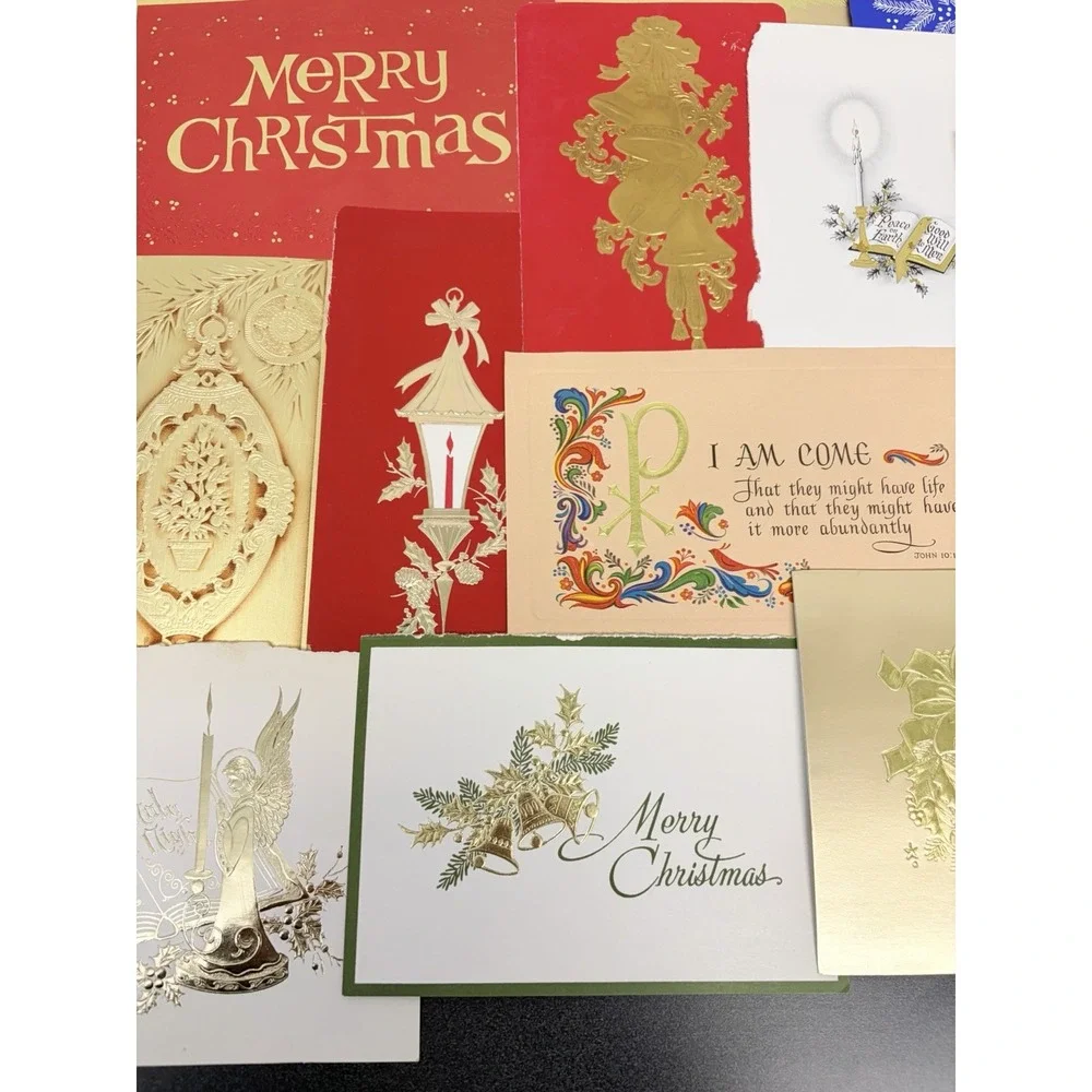 Vintage Christmas Cards Fronts Metallic Gold Decoupage Scrapbooking Crafts 40+